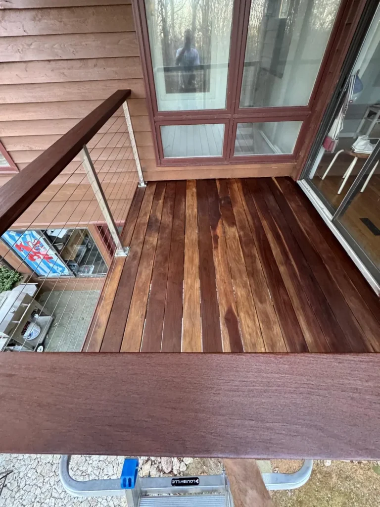Brown wooden Deck after being stained